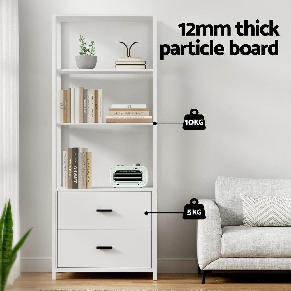 Artiss Bookshelf Display Shelf 2 Drawers 152CM White - TRENDZ