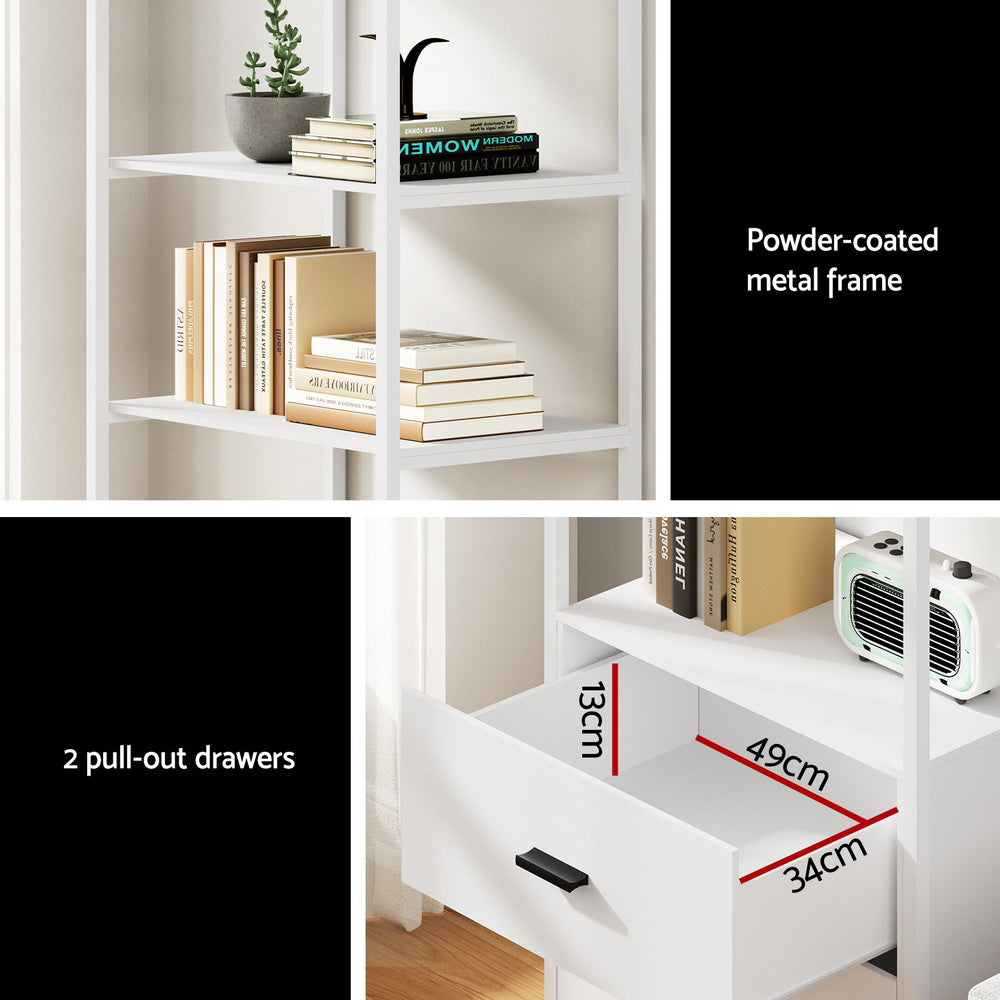 Artiss Bookshelf Display Shelf 2 Drawers 152CM White - TRENDZ