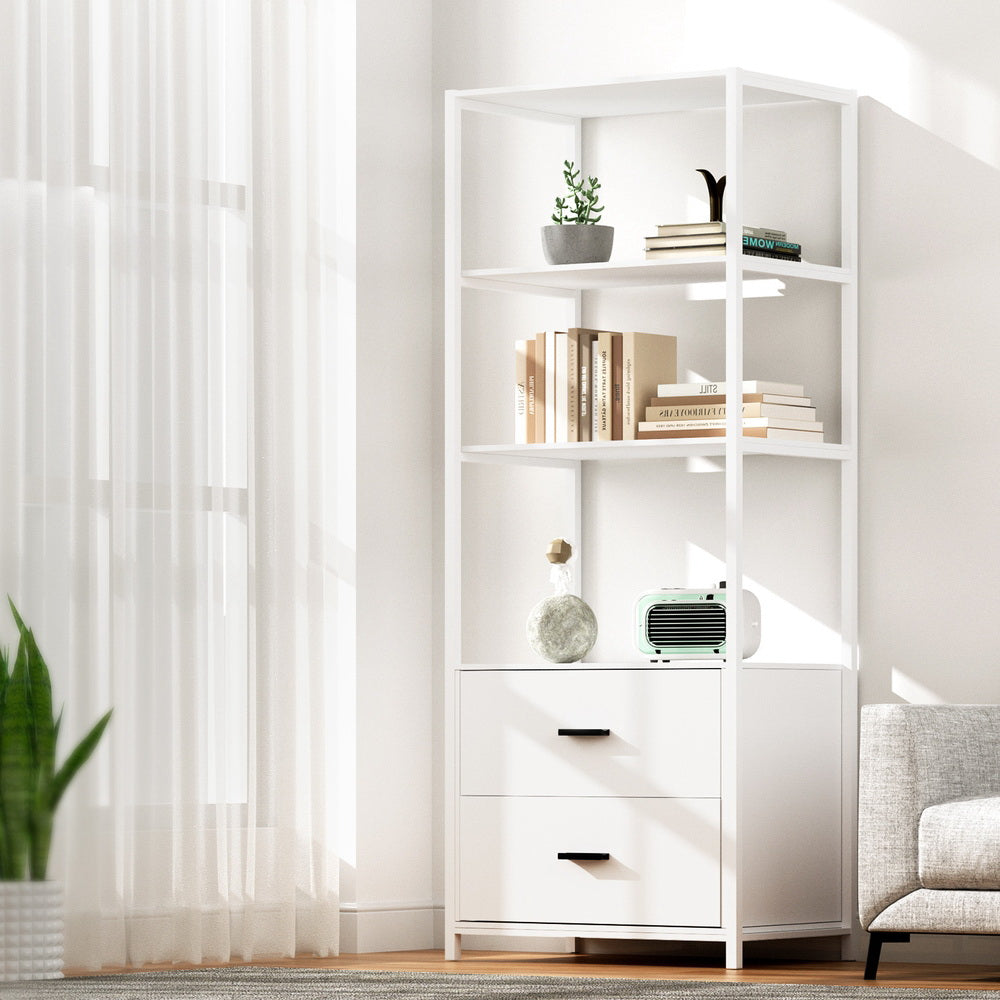 Artiss Bookshelf Display Shelf 2 Drawers 152CM White - TRENDZ