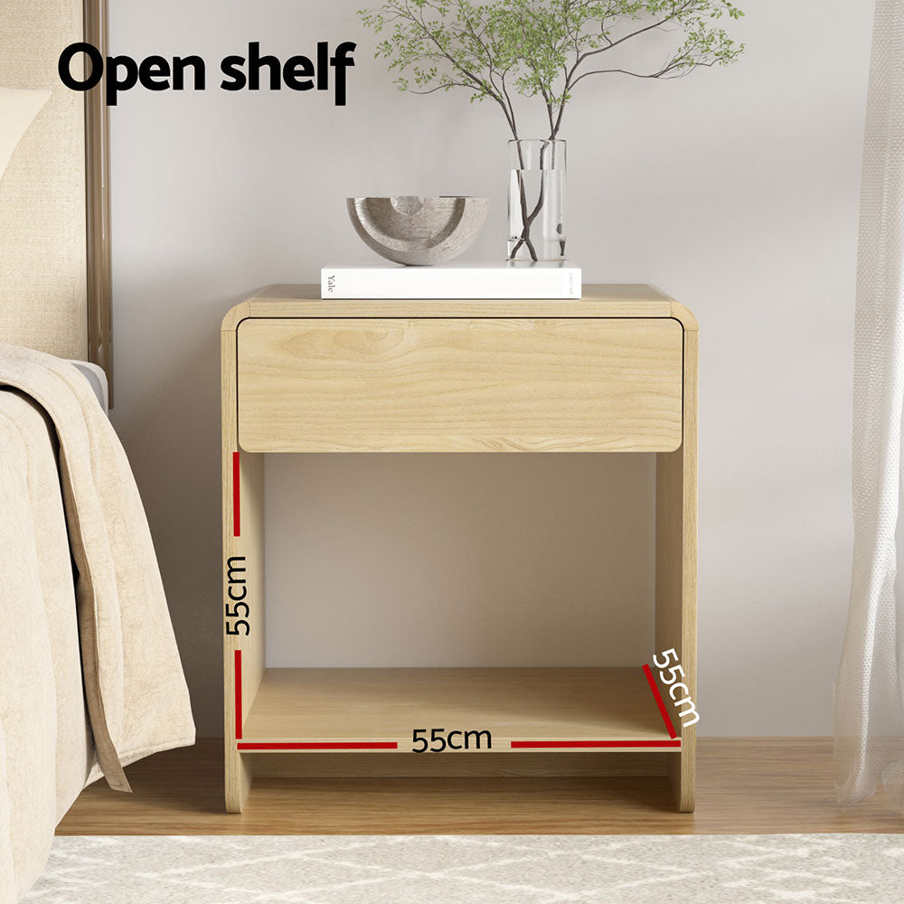 Artiss Bedside Table Drawer Open Shelf Pine - TRENDZ