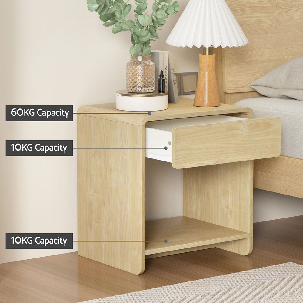 Artiss Bedside Table Drawer Open Shelf Pine - TRENDZ