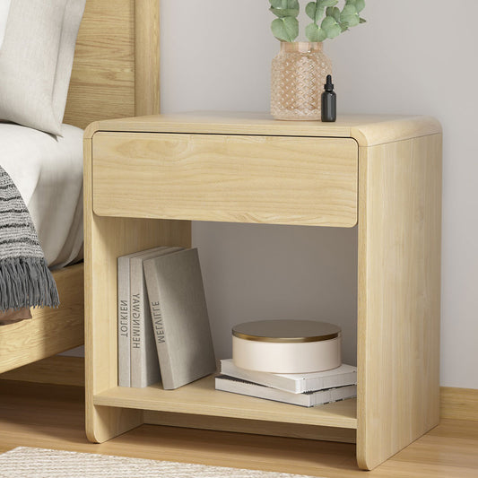 Artiss Bedside Table Drawer Open Shelf Pine - TRENDZ