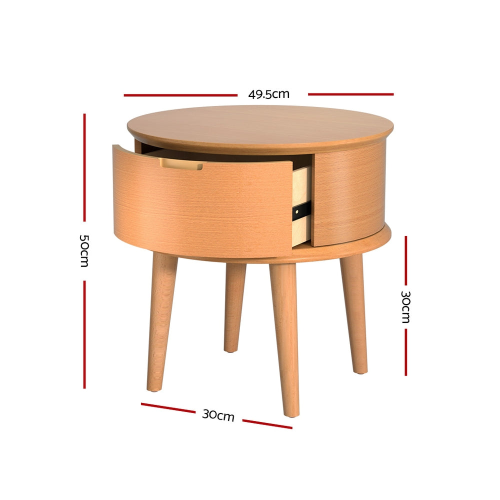 Artiss Bedside Table Drawers Curved Side End Table Storage Nightstand Oak ENZO - TRENDZ