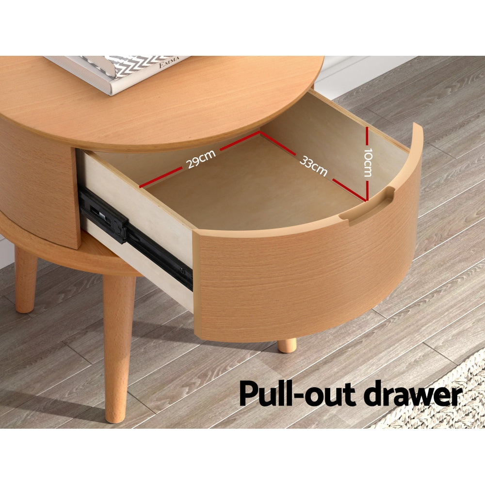 Artiss Bedside Table Drawers Curved Side End Table Storage Nightstand Oak ENZO - TRENDZ