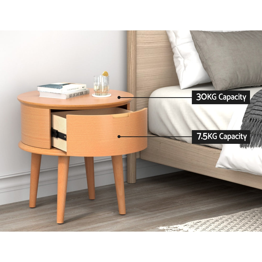 Artiss Bedside Table Drawers Curved Side End Table Storage Nightstand Oak ENZO - TRENDZ