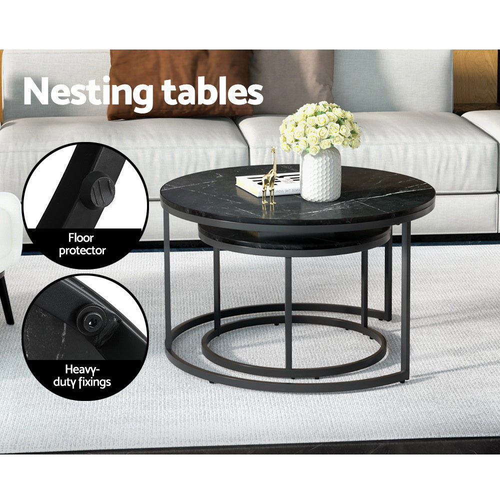 Artiss Nesting Coffee Table Set of 2 Marble Effect Tika - TRENDZ