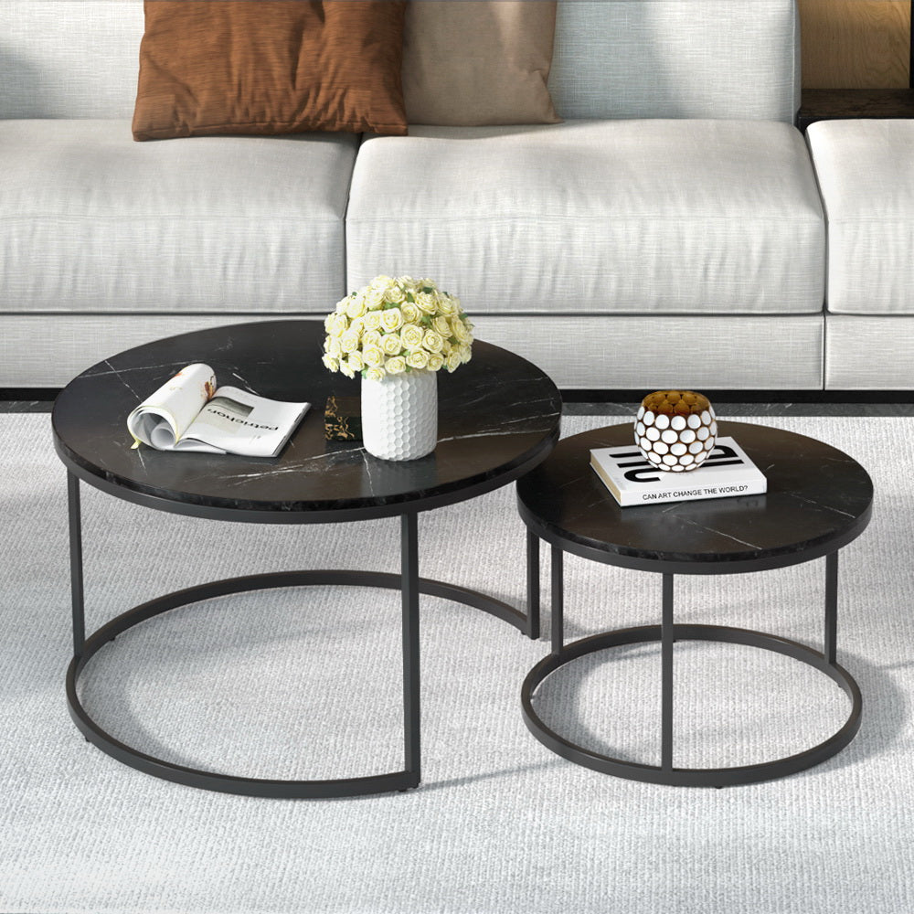 Artiss Nesting Coffee Table Set of 2 Marble Effect Tika - TRENDZ