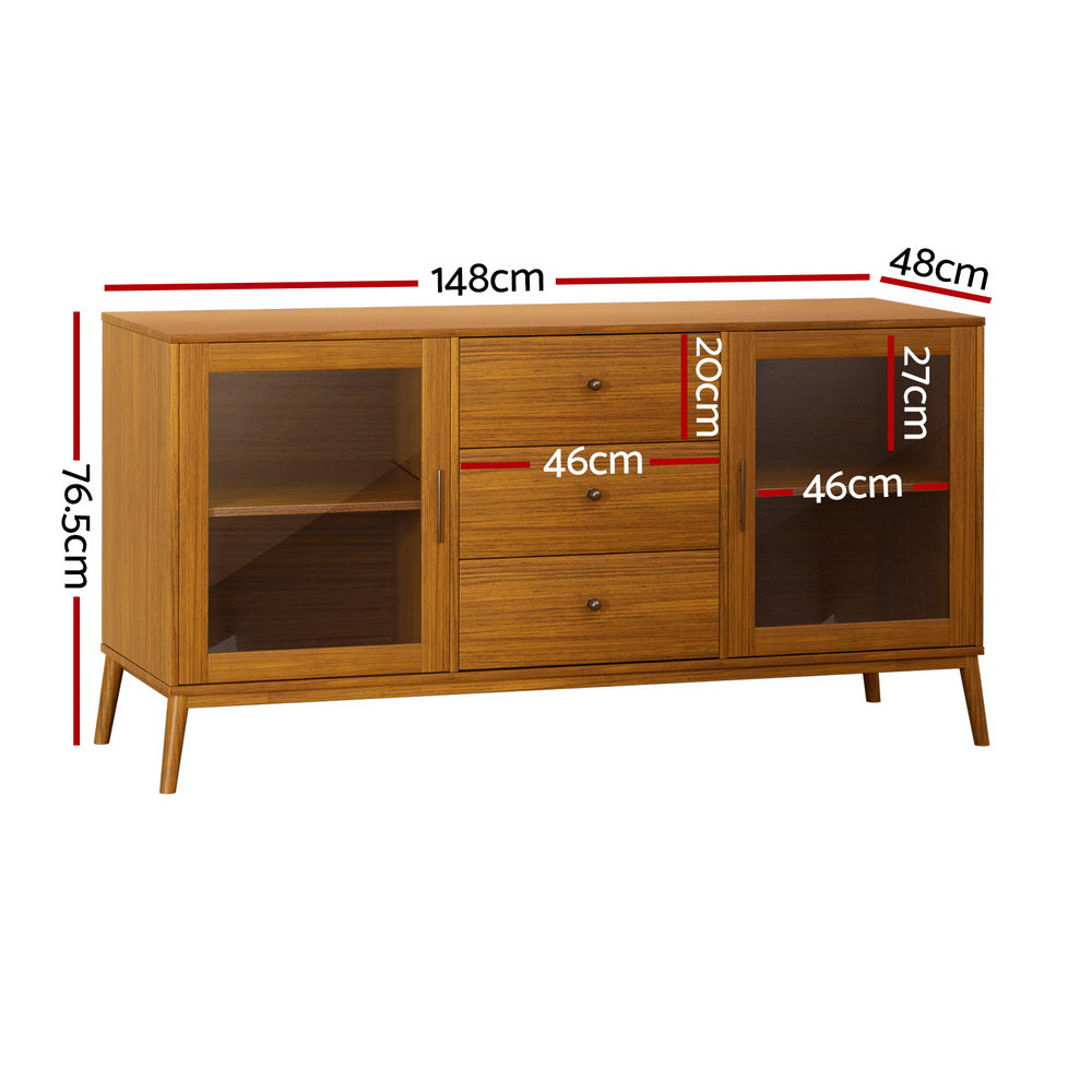 Artiss Buffet Sideboard Glass Doors - Oak - TRENDZ
