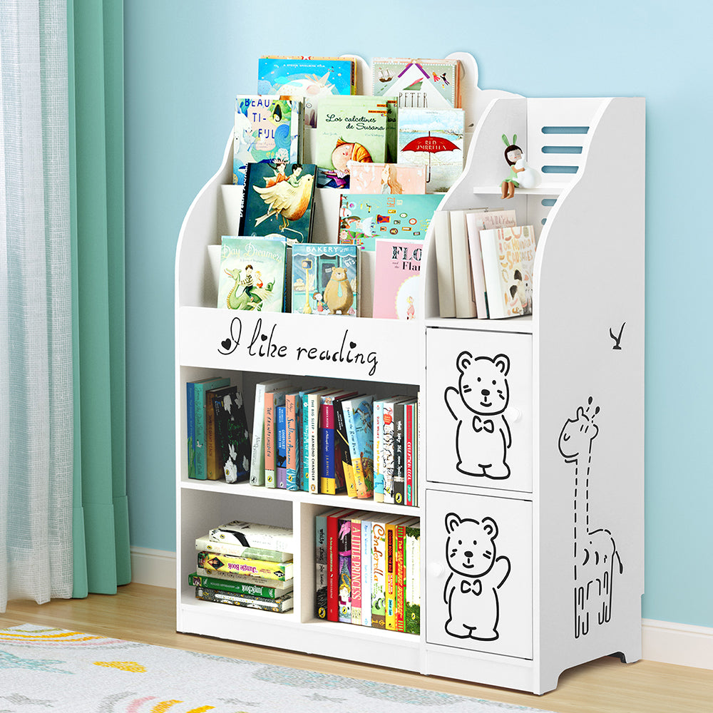 Keezi 4 Tiers Kids Bookshelf Storage Children Bookcase Toy Organiser Display - TRENDZ