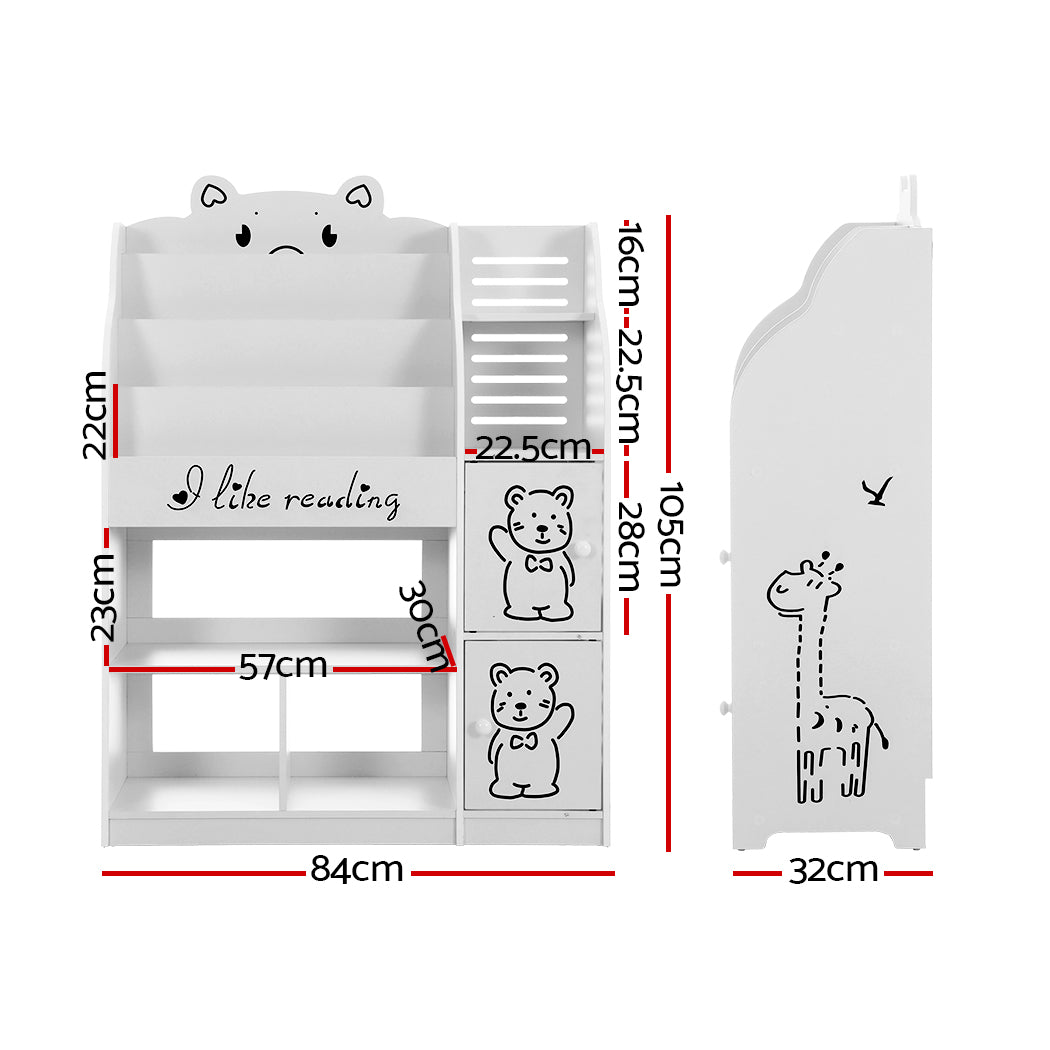 Keezi 4 Tiers Kids Bookshelf Storage Children Bookcase Toy Organiser Display - TRENDZ