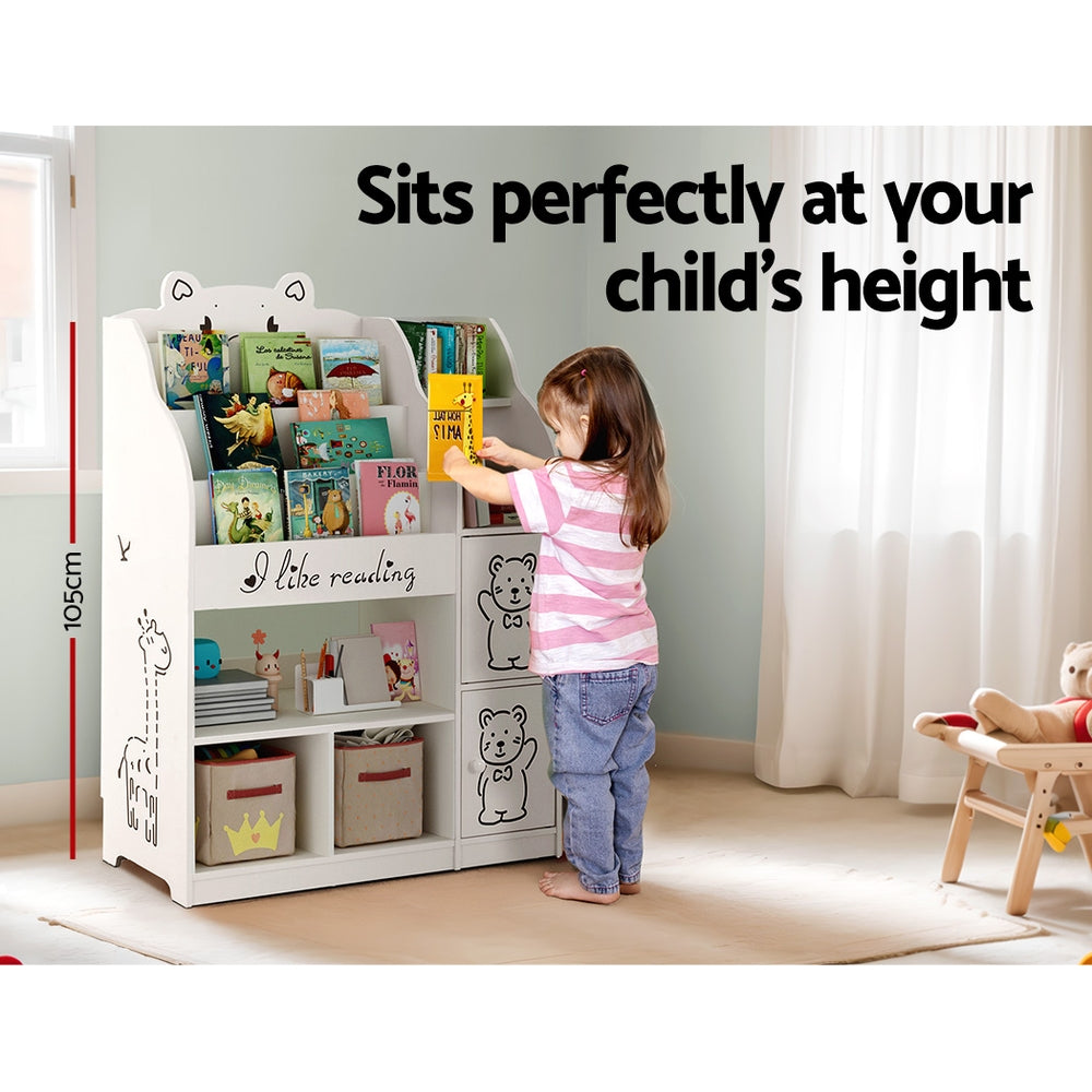 Keezi 4 Tiers Kids Bookshelf Storage Children Bookcase Toy Organiser Display - TRENDZ