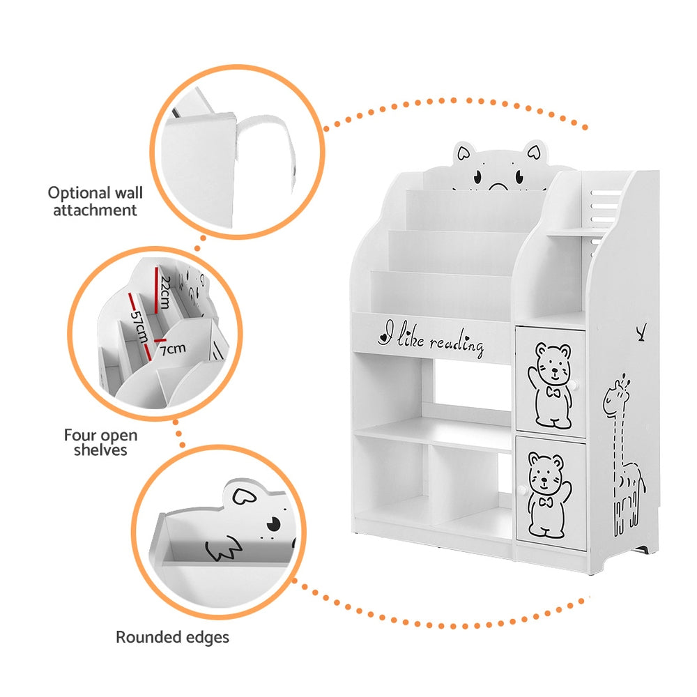 Keezi 4 Tiers Kids Bookshelf Storage Children Bookcase Toy Organiser Display - TRENDZ