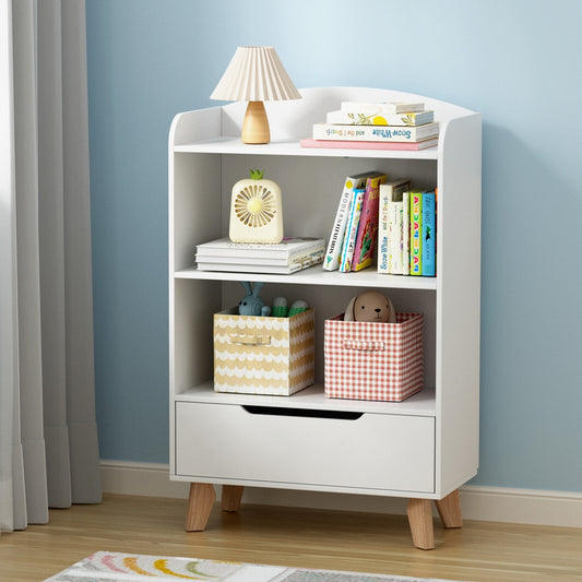 Keezi Kids Bookshelf 3 Tiers Storage Children Bookcase Toys Organiser Drawer - TRENDZ