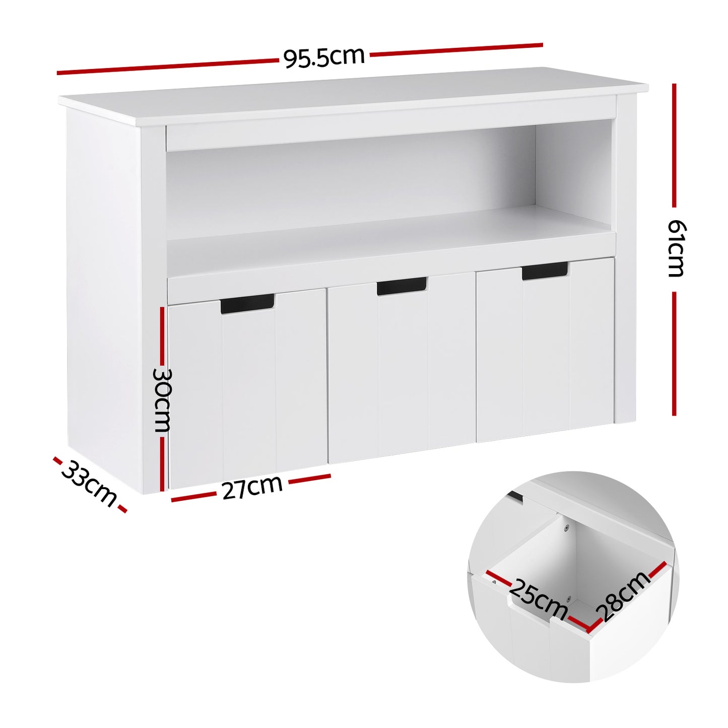 Keezi Kids Bookshelf 3 Drawers Storage Children Bookcase Toy Organiser Display - TRENDZ