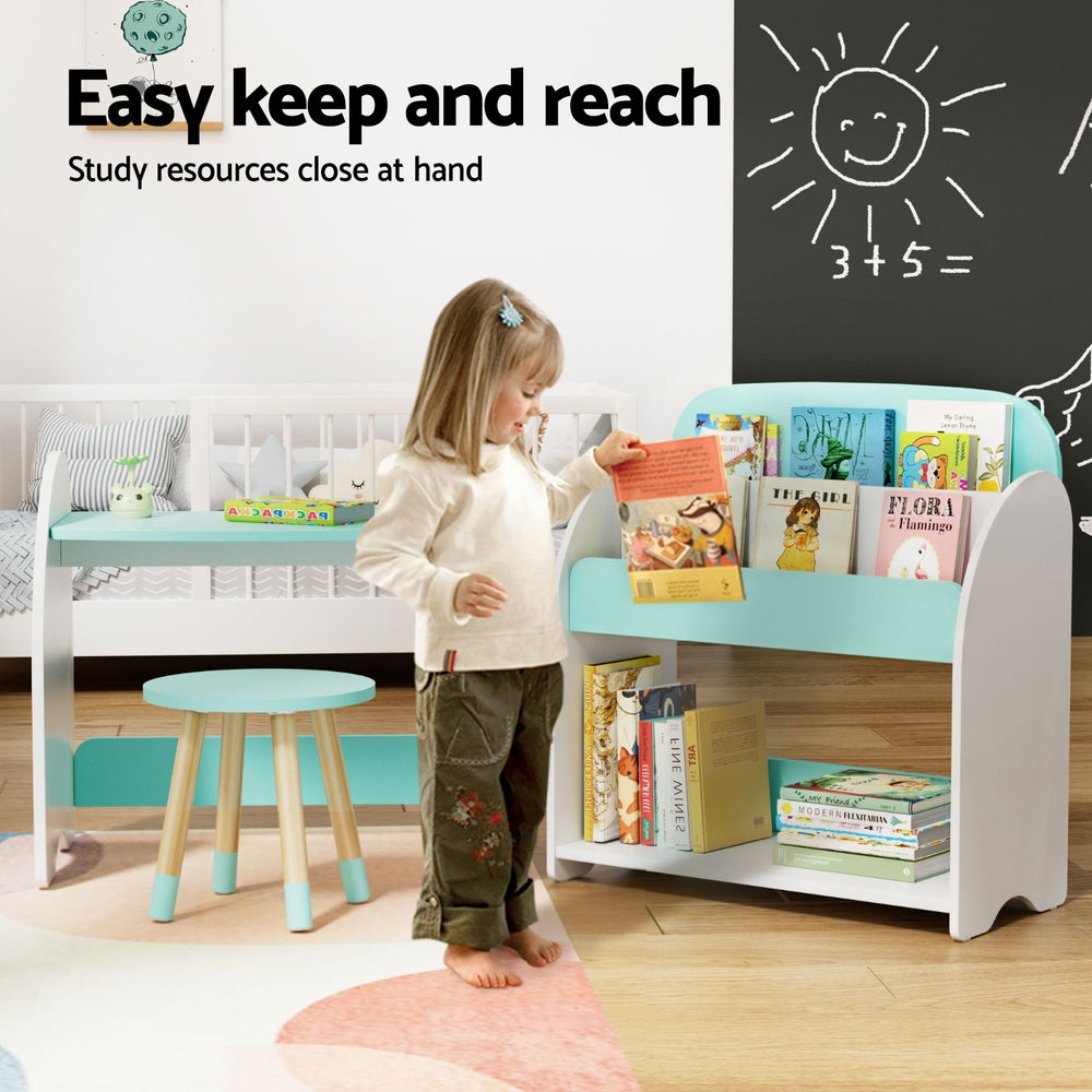 Keezi Kids Bookshelf 2 In 1 Table Chair Set Bookcase Toys Shelves Children Organiser - TRENDZ