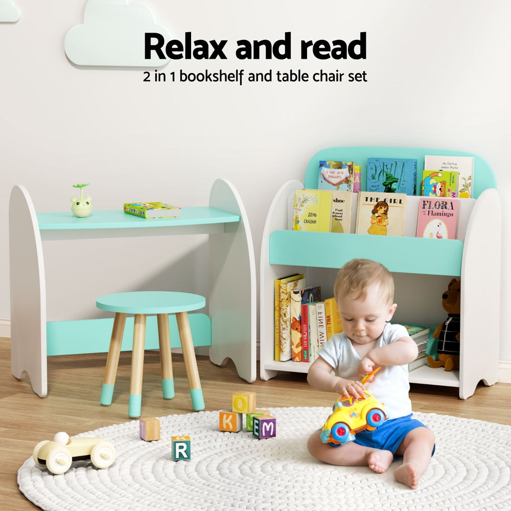 Keezi Kids Bookshelf 2 In 1 Table Chair Set Bookcase Toys Shelves Children Organiser - TRENDZ
