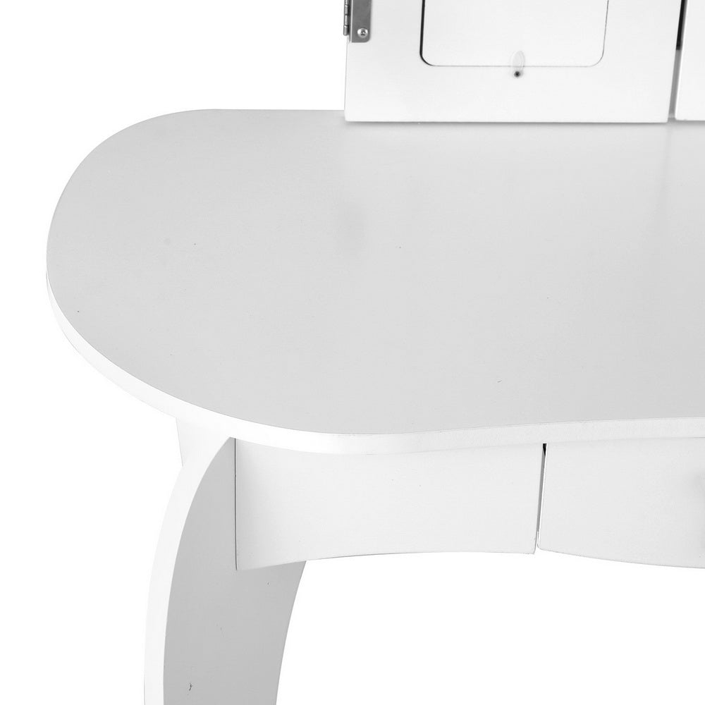 Keezi Kids Dressing Table Vanity Makeup Chair Set Wooden 3 Mirror Drawer White - TRENDZ