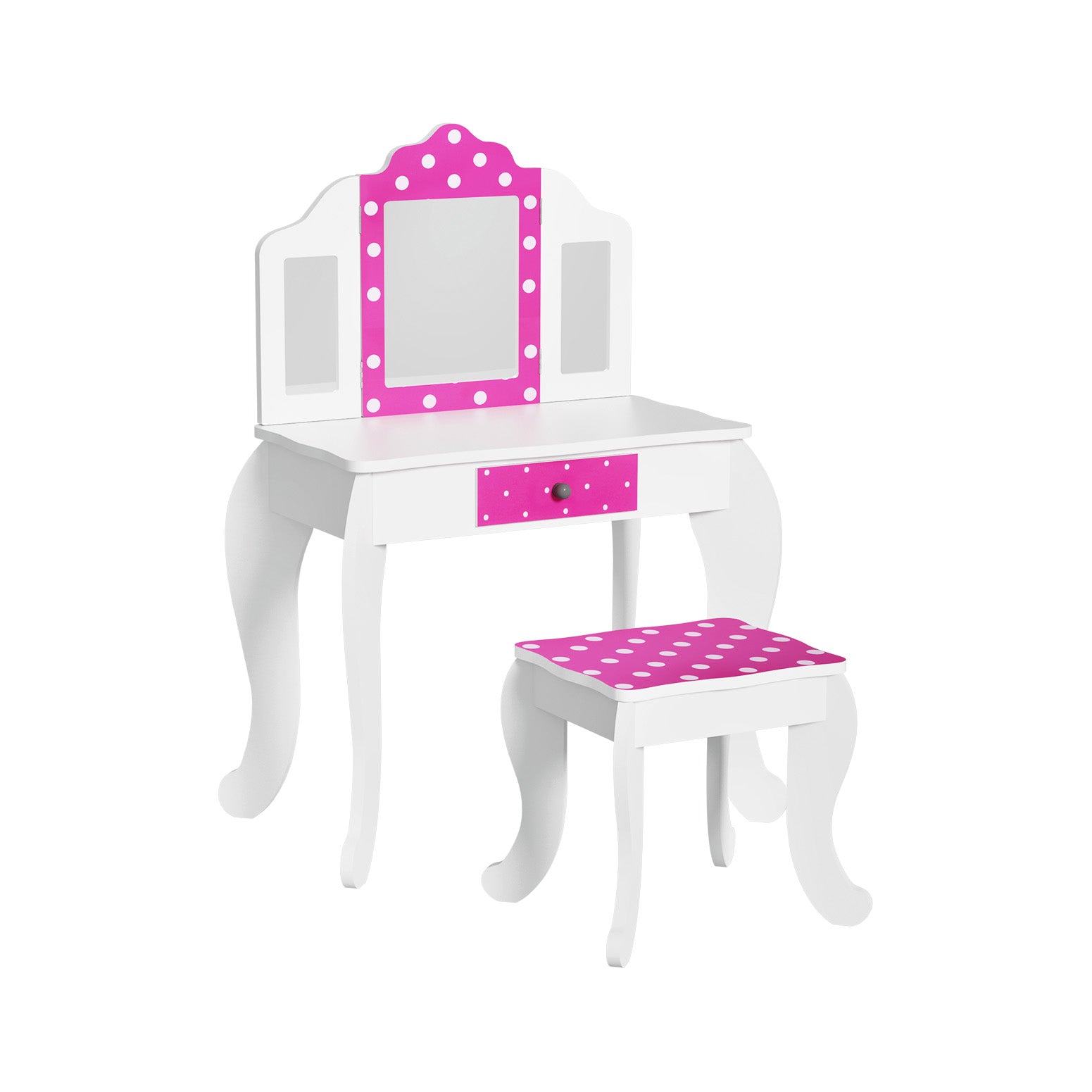 Keezi Kids Dressing Table Vanity Makeup Chair Set Wooden 3 Mirror Drawer Pink - TRENDZ