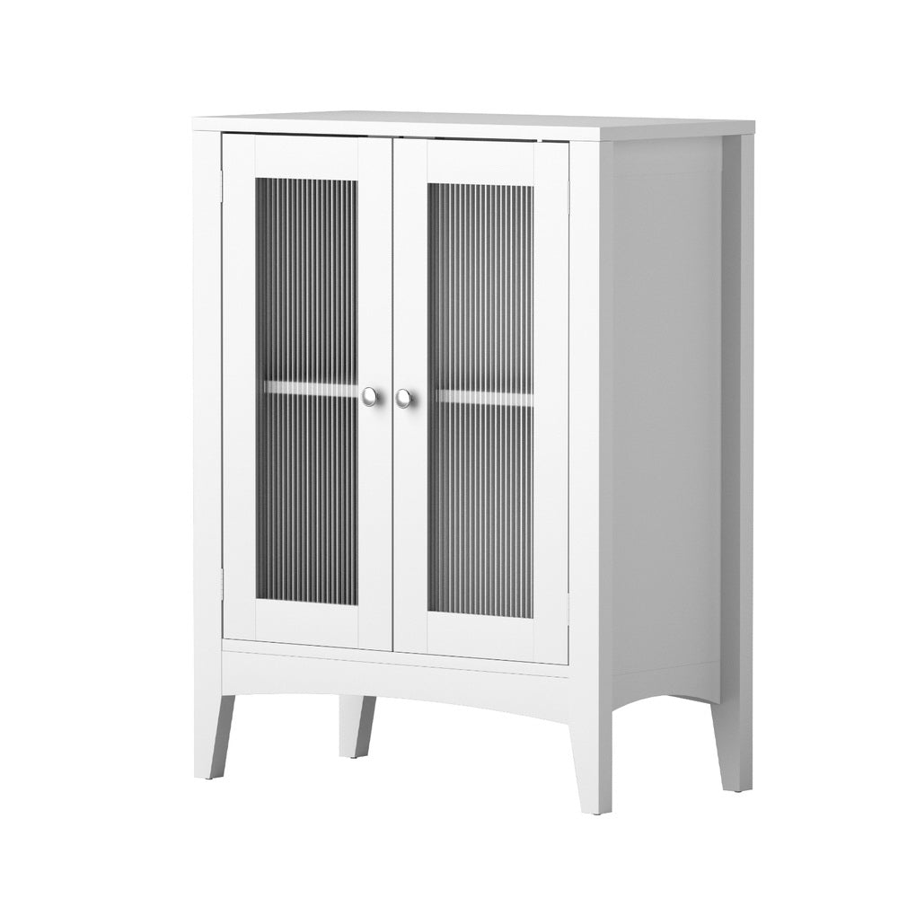 Artiss Bathroom Storage Cabinet 80cm Buffet Sideboard Floor Cupboard Toilet Glass White - TRENDZ