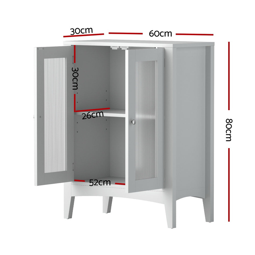 Artiss Bathroom Storage Cabinet 80cm Buffet Sideboard Floor Cupboard Toilet Glass White - TRENDZ