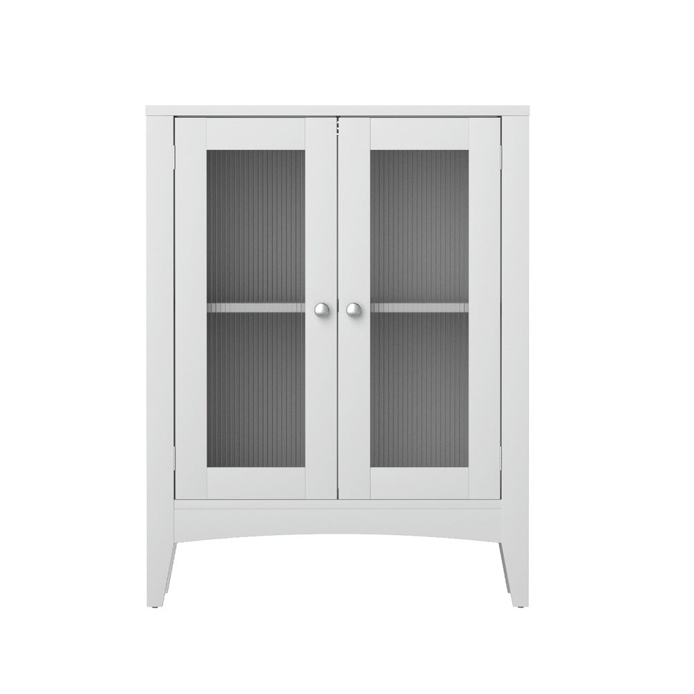 Artiss Bathroom Storage Cabinet 80cm Buffet Sideboard Floor Cupboard Toilet Glass White - TRENDZ