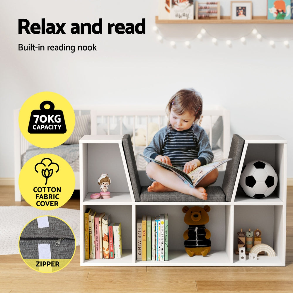 Keezi Kids Bookshelf Bookcase Toys Box Shelves Storage Cabinet Container Children Organiser - TRENDZ