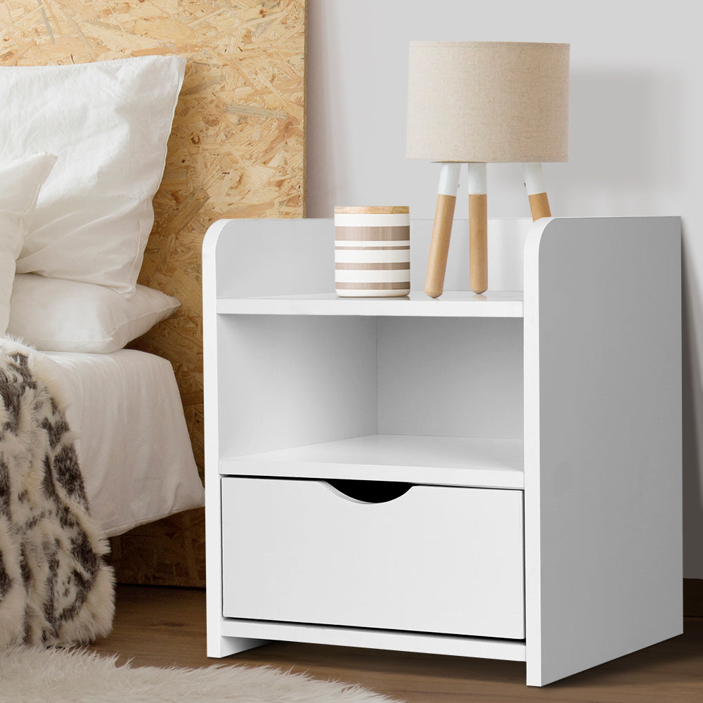Artiss Bedside Table 1 Drawer with Shelf - FARA White - TRENDZ