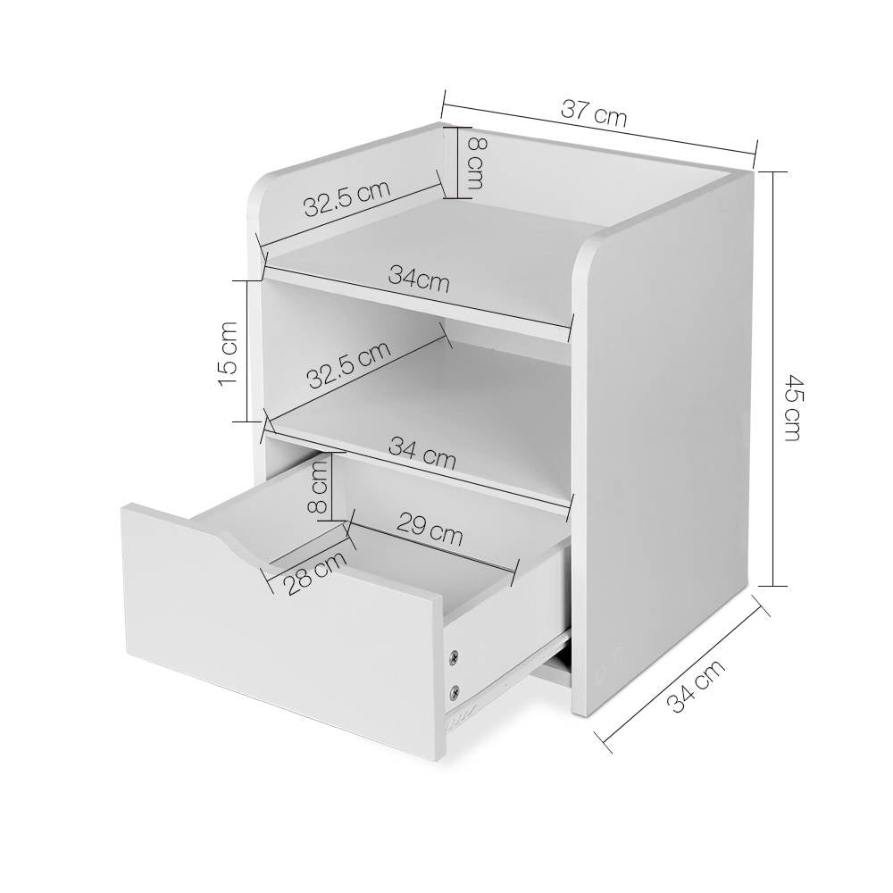 Artiss Bedside Table 1 Drawer with Shelf - FARA White - TRENDZ