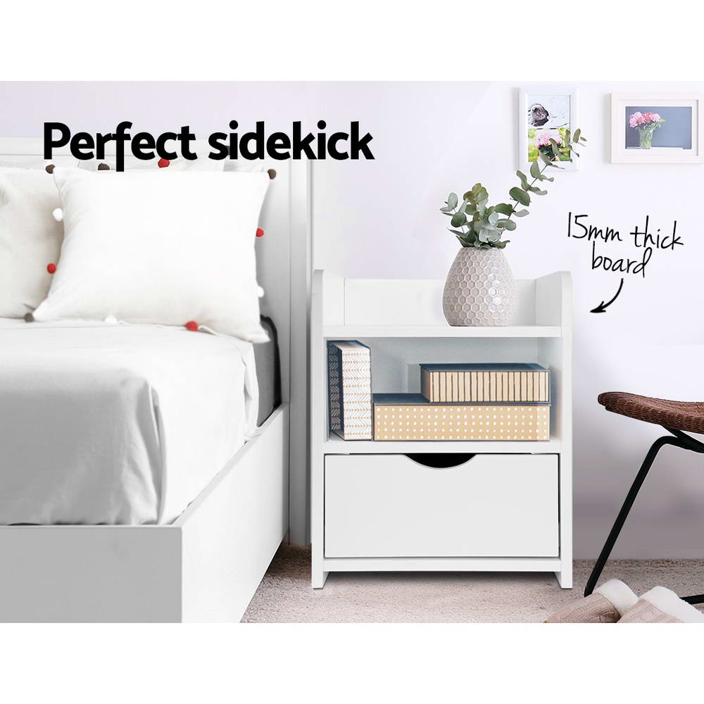 Artiss Bedside Table 1 Drawer with Shelf - FARA White - TRENDZ
