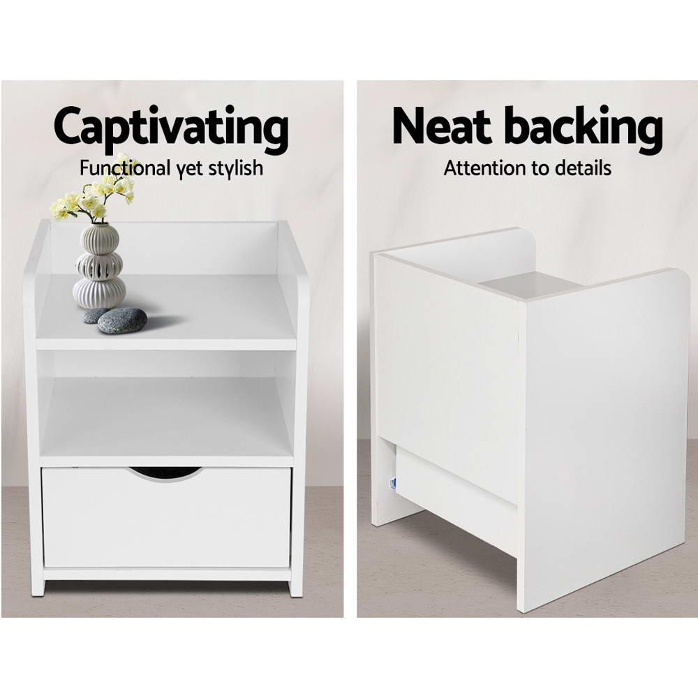 Artiss Bedside Table 1 Drawer with Shelf - FARA White - TRENDZ