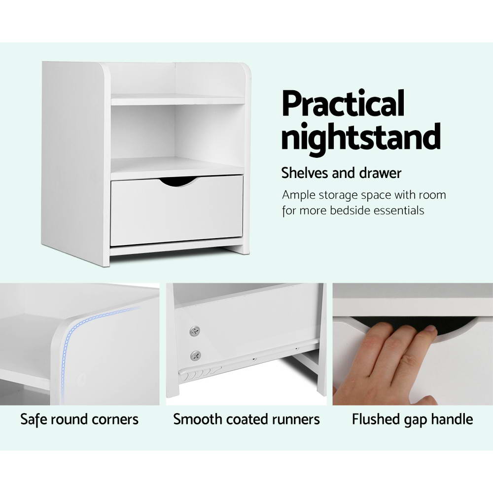 Artiss Bedside Table 1 Drawer with Shelf - FARA White - TRENDZ