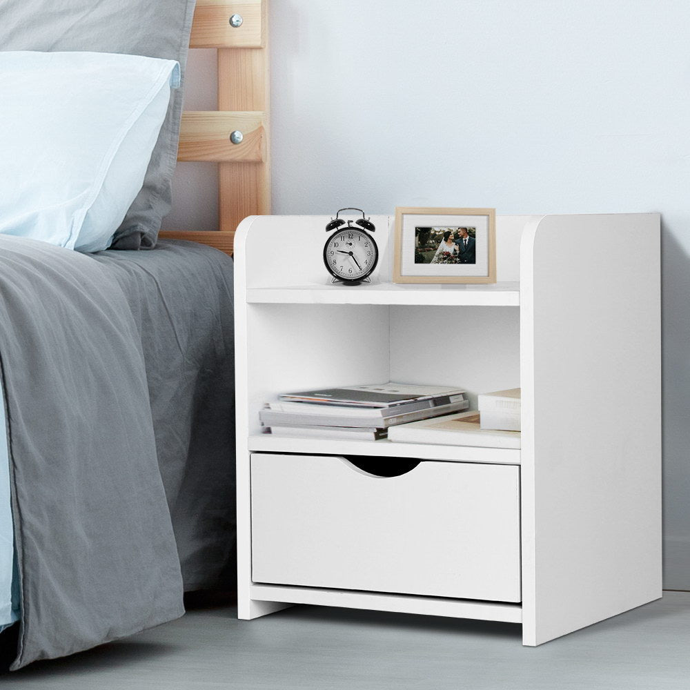 Artiss Bedside Table 1 Drawer with Shelf - FARA White - TRENDZ