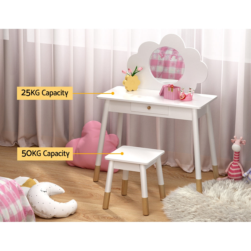 Keezi Kids Dressing Table Chair Set Vanity Makeup Wooden Leg Mirror Drawer - TRENDZ