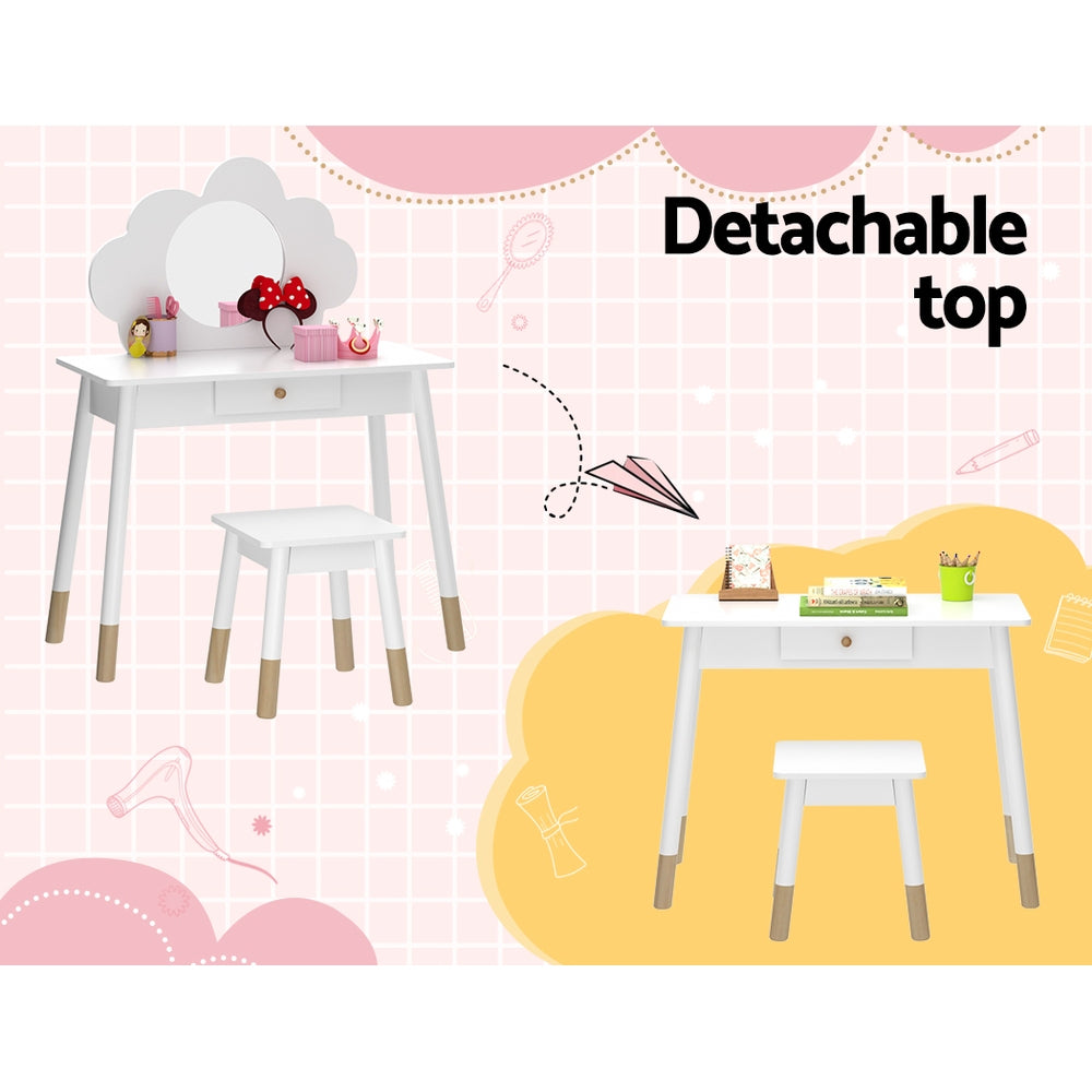 Keezi Kids Dressing Table Chair Set Vanity Makeup Wooden Leg Mirror Drawer - TRENDZ