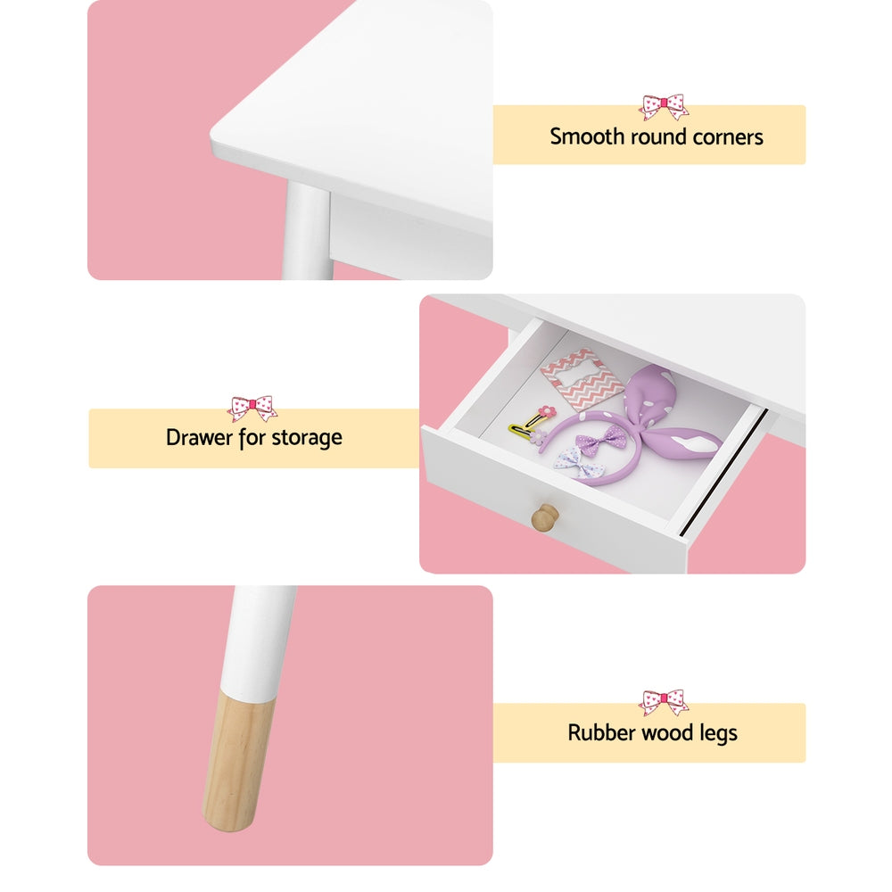 Keezi Kids Dressing Table Chair Set Vanity Makeup Wooden Leg Mirror Drawer - TRENDZ