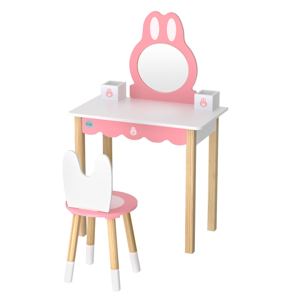 1 Set of Keezi Kids Dressing Table Wooden Bunny Pink - TRENDZ