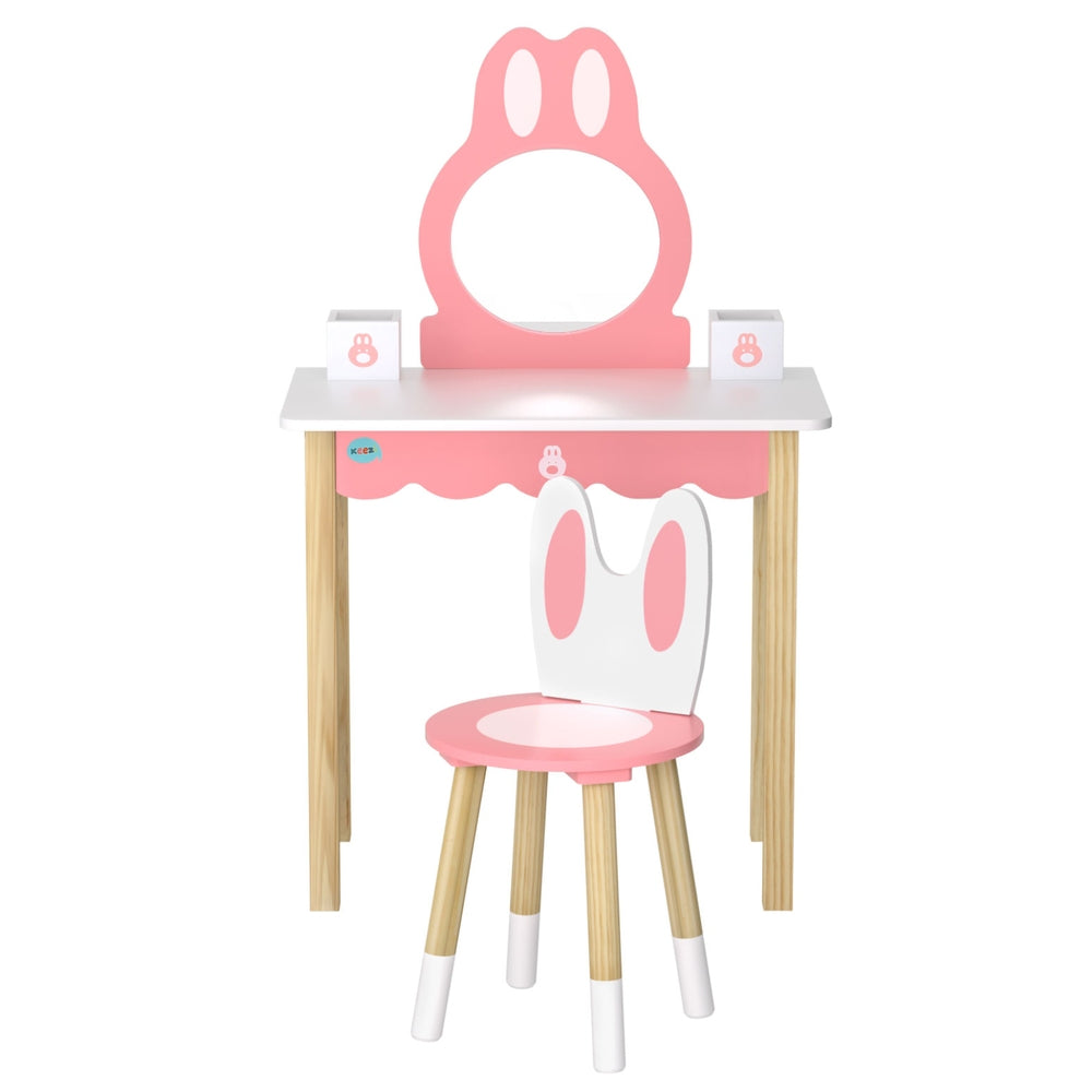 1 Set of Keezi Kids Dressing Table Wooden Bunny Pink - TRENDZ