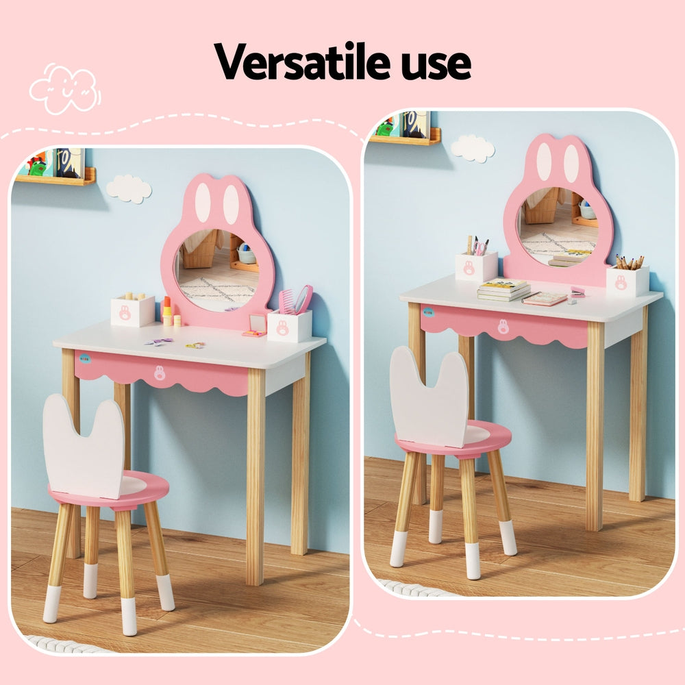 1 Set of Keezi Kids Dressing Table Wooden Bunny Pink - TRENDZ