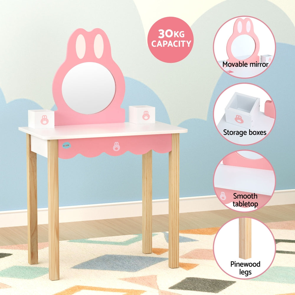 1 Set of Keezi Kids Dressing Table Wooden Bunny Pink - TRENDZ