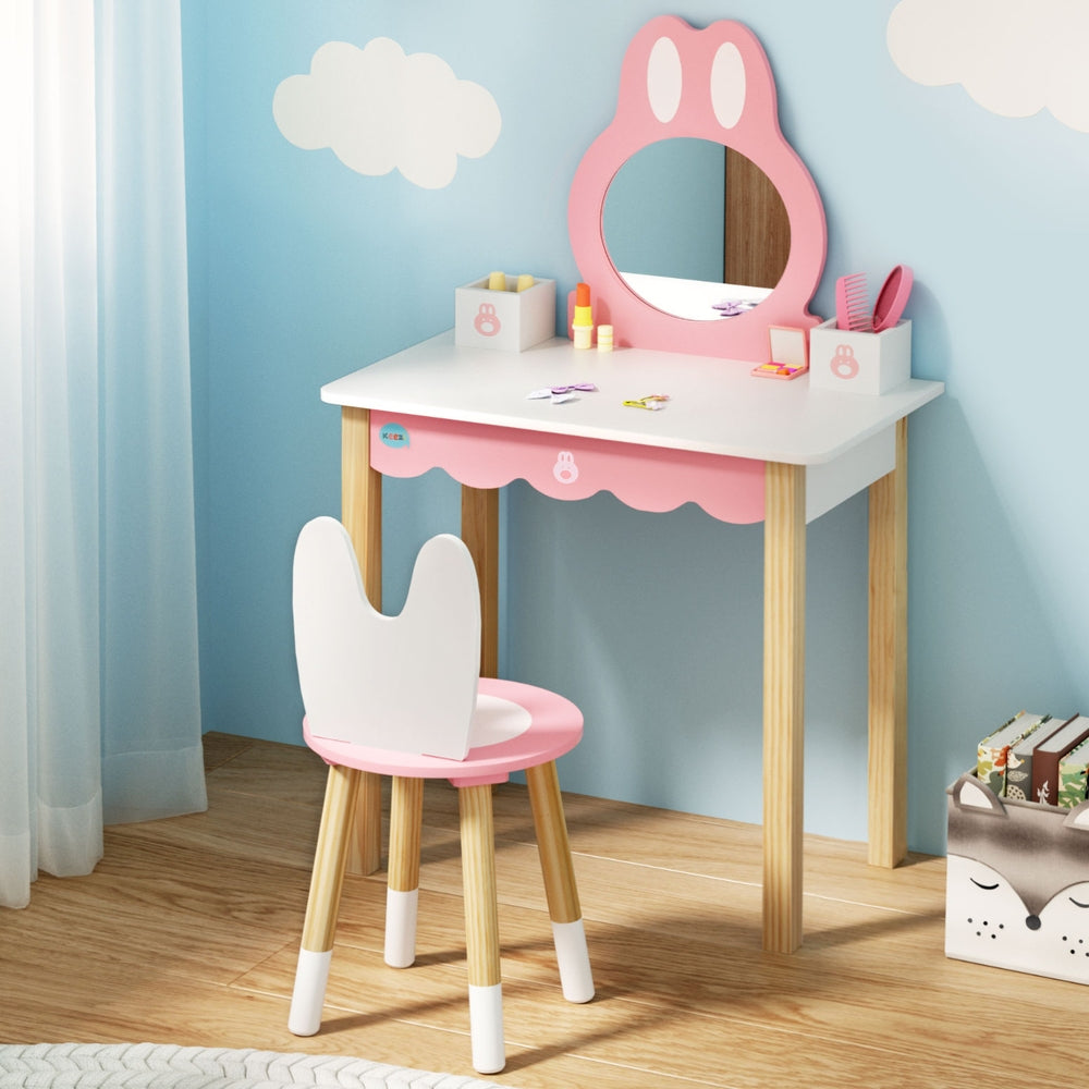 1 Set of Keezi Kids Dressing Table Wooden Bunny Pink - TRENDZ