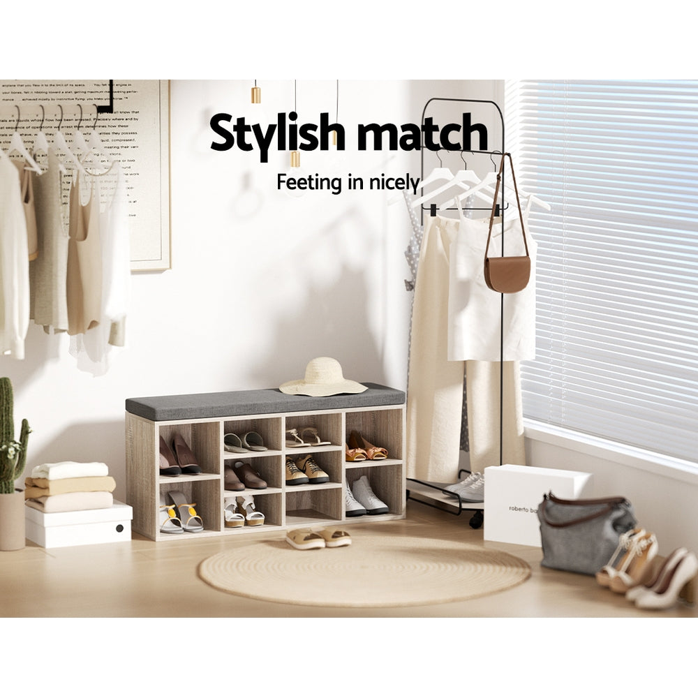 Artiss Shoe Rack Cabinet Shoe Bench Fabric Seat Pine BOA - TRENDZ