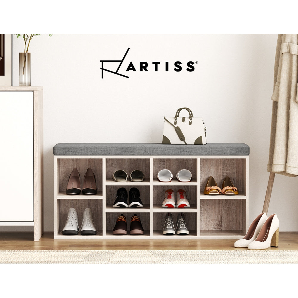 Artiss Shoe Rack Cabinet Shoe Bench Fabric Seat Pine BOA - TRENDZ