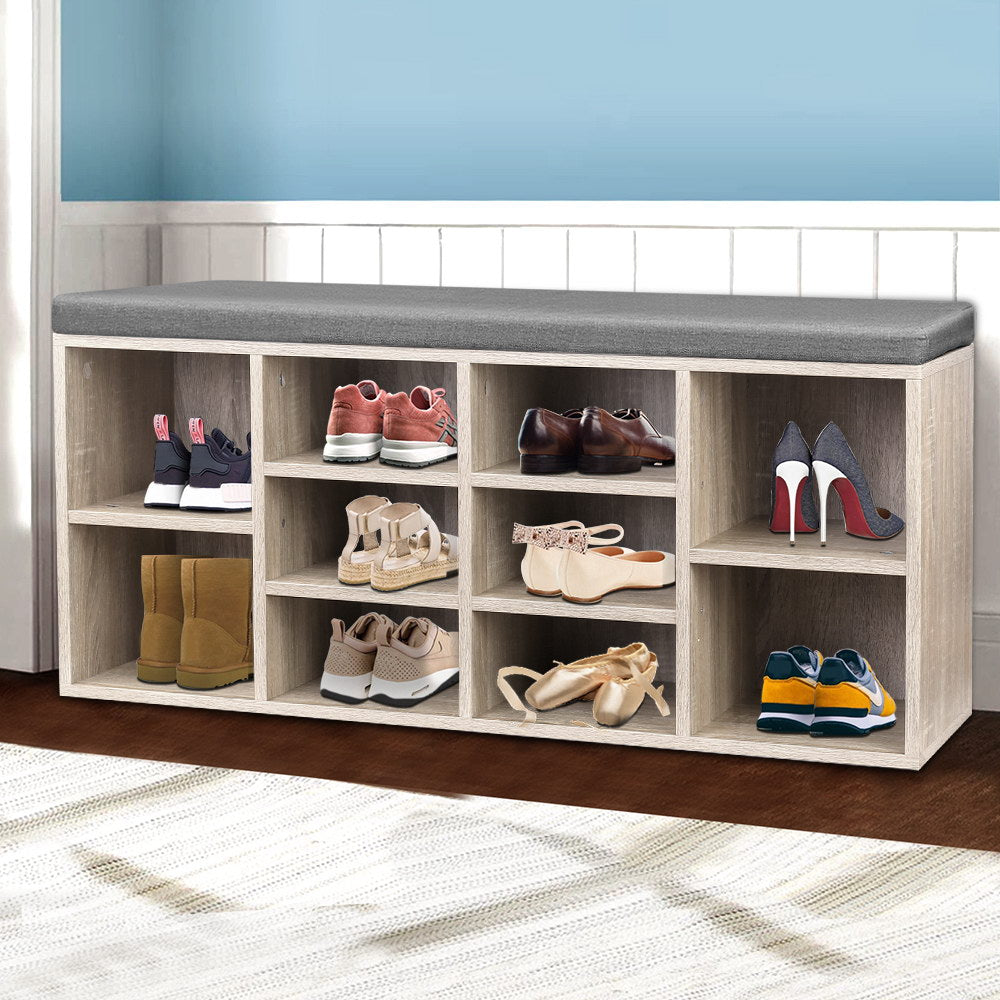 Artiss Shoe Rack Cabinet Shoe Bench Fabric Seat Pine BOA - TRENDZ