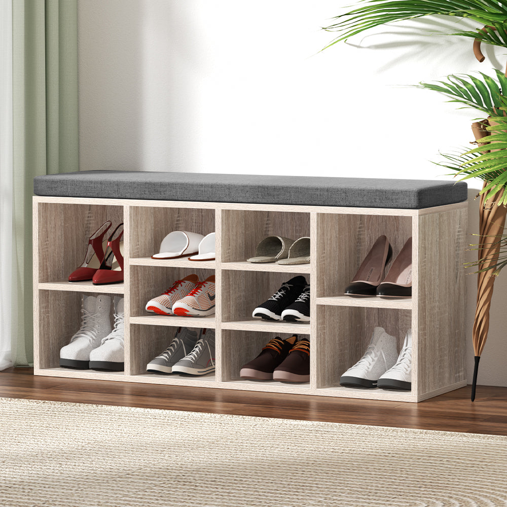 Artiss Shoe Rack Cabinet Shoe Bench Fabric Seat Pine BOA - TRENDZ