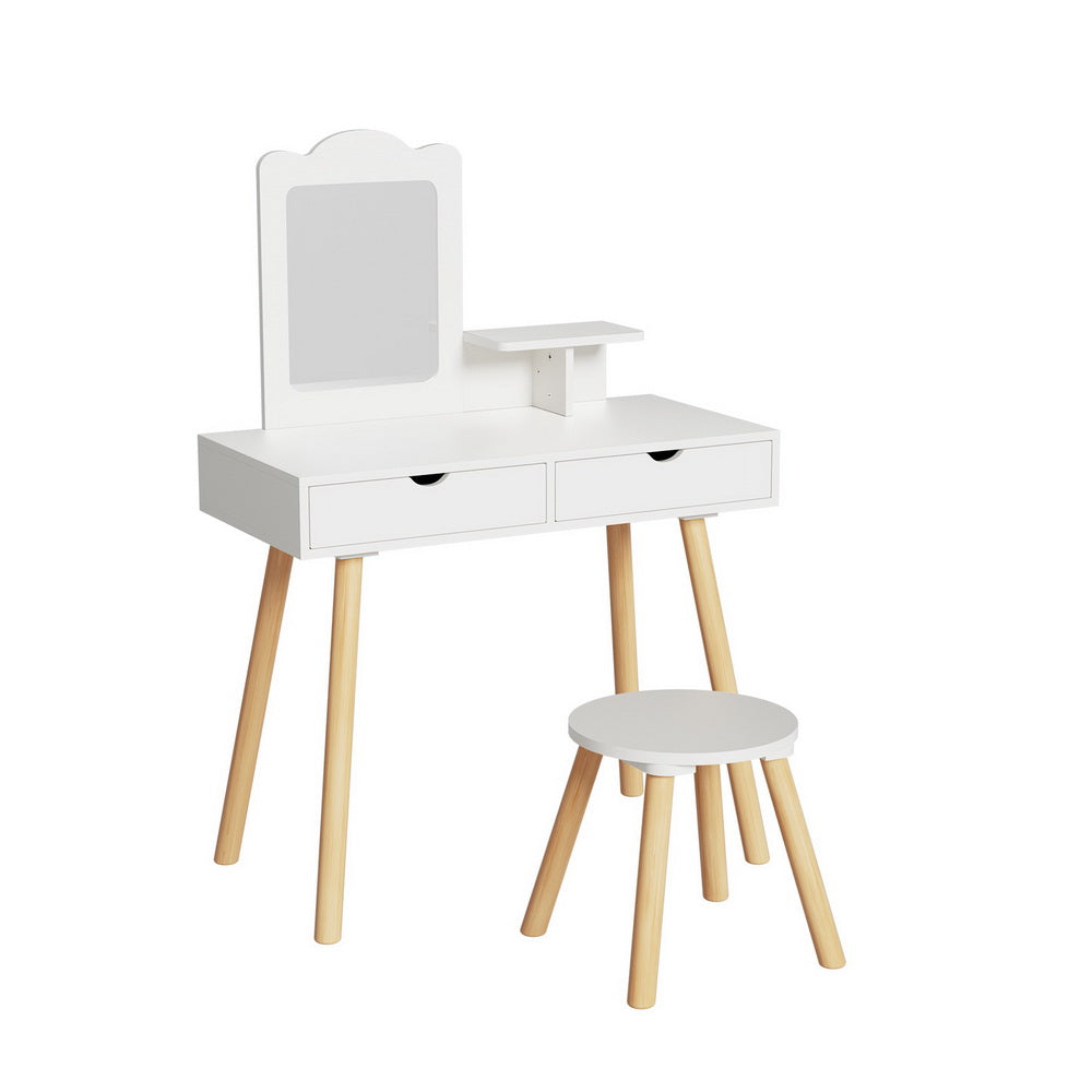 Keezi Kids Dressing Table Vanity Makeup Chair Set with Mirror Drawers Wooden Legs - TRENDZ