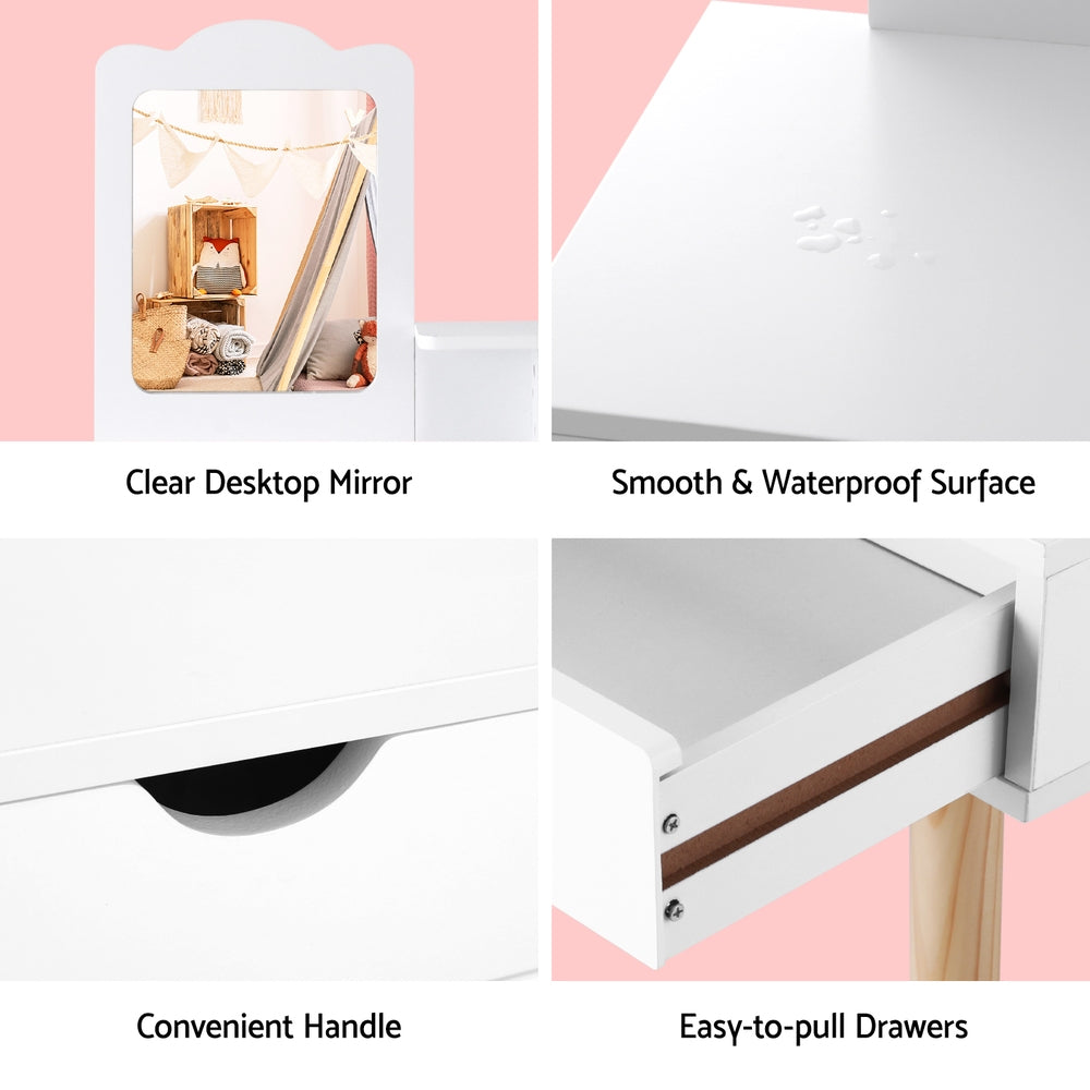 Keezi Kids Dressing Table Vanity Makeup Chair Set with Mirror Drawers Wooden Legs - TRENDZ