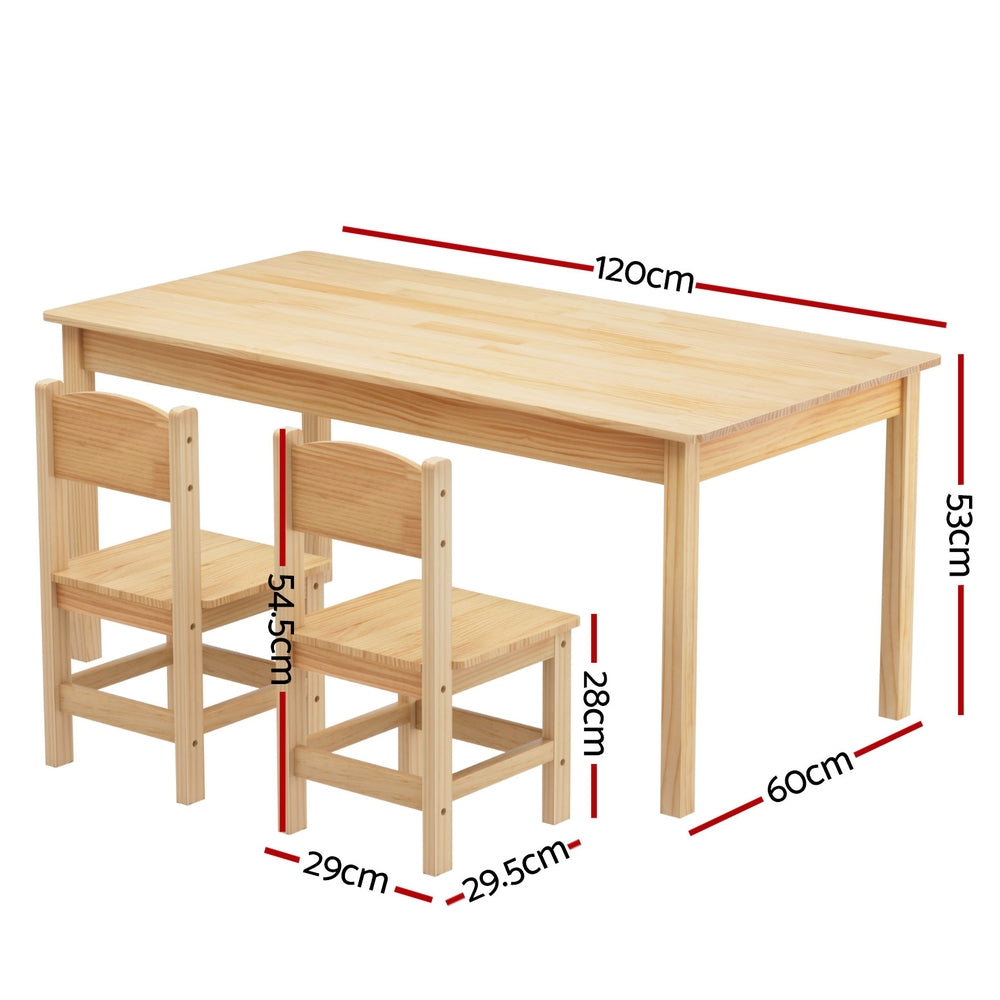 1 Keezi Kids Table and 2 Chairs Set Pinewood - TRENDZ