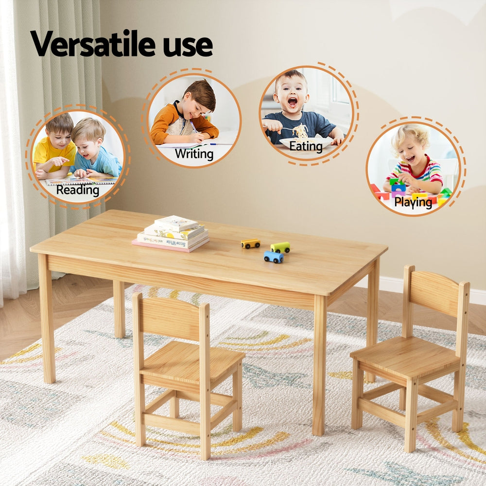 1 Keezi Kids Table and 2 Chairs Set Pinewood - TRENDZ