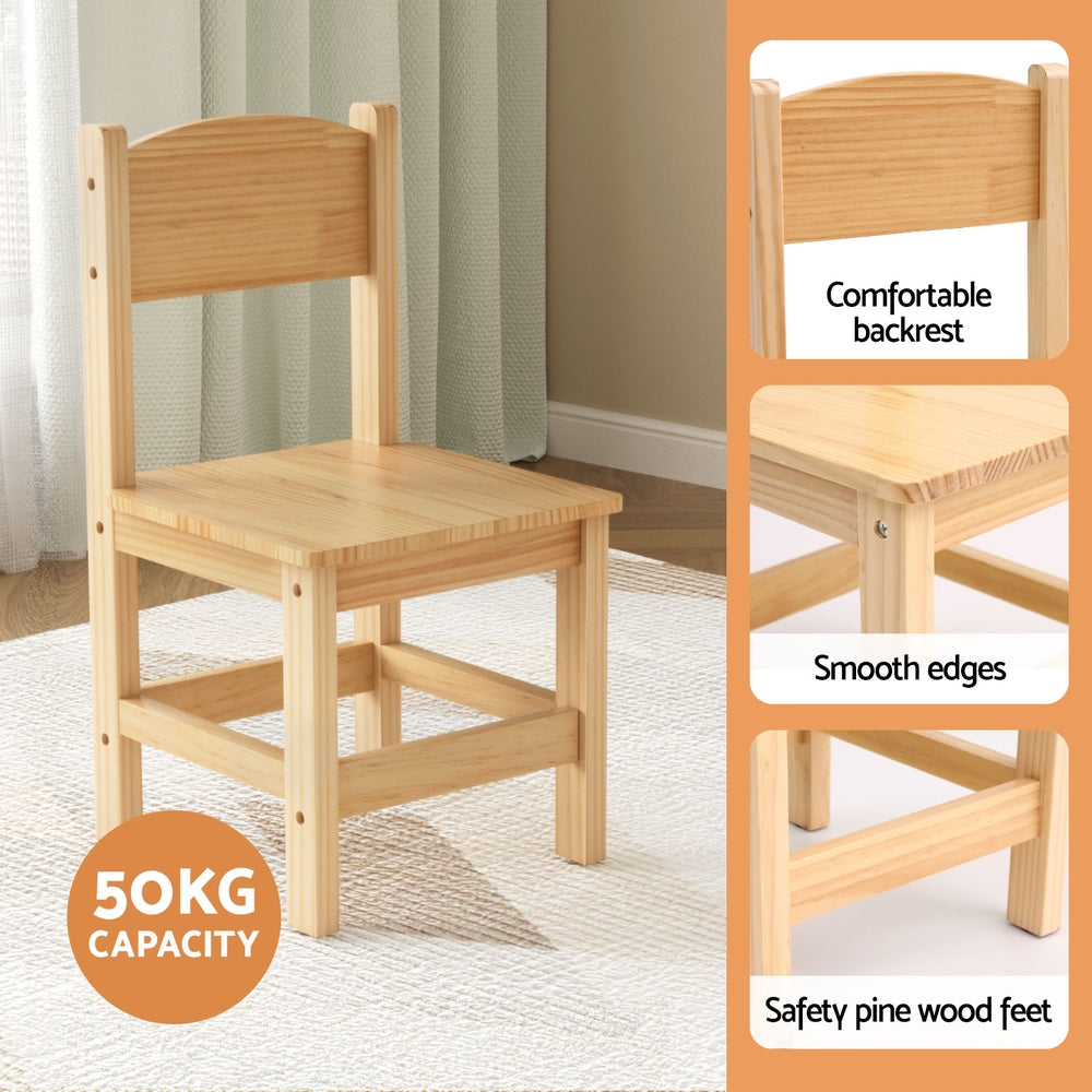 1 Keezi Kids Table and 2 Chairs Set Pinewood - TRENDZ
