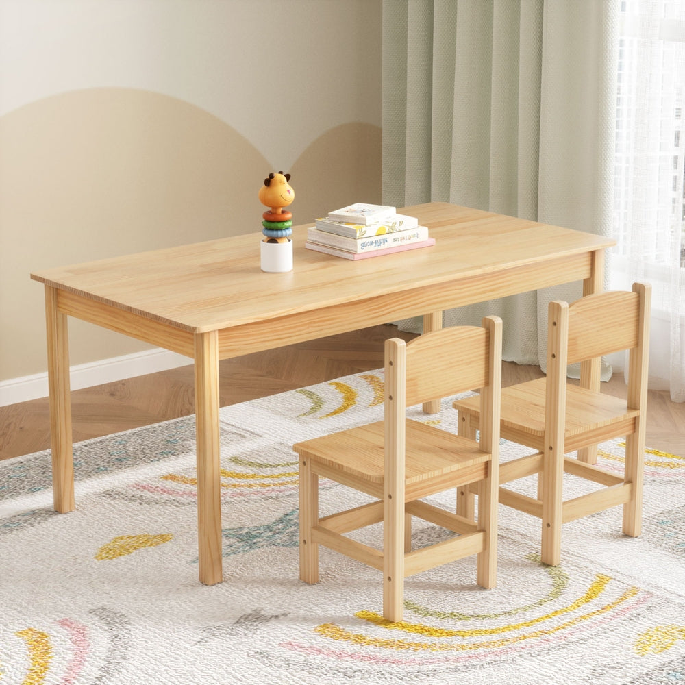 1 Keezi Kids Table and 2 Chairs Set Pinewood - TRENDZ